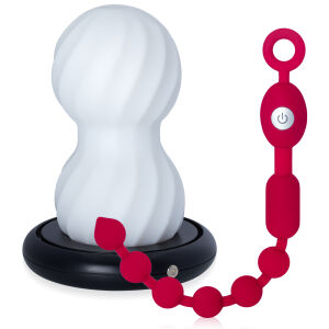 Vyhřívaný masturbátor pro muže s vibrujícím análním řetízkem - 79577087
