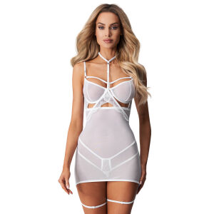 Obsessive Arrowel bílá košilka + choker a pásky na stehna - 76402025