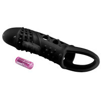 Vibrační černý návlek na penis s výstupky prodlužovač + 2 cm - 79574619 - 2