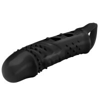 Vibrační černý návlek na penis s výstupky prodlužovač + 2 cm - 79574619 - 3