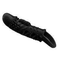 Vibrační černý návlek na penis s výstupky prodlužovač + 2 cm - 79574619 - 5