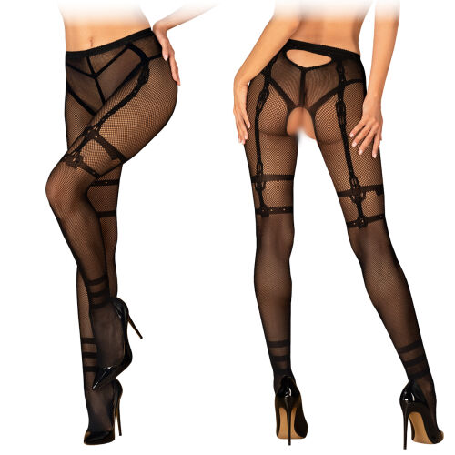 Obsessive síťované punčocháče s potiskem + otevřený klín - 75331482