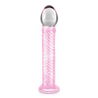 Skleněné dildo růžové hladké s drážkami 19 cm - 79354882 - 3
