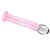 Skleněné dildo růžové hladké s drážkami 19 cm - 79354882 - 2