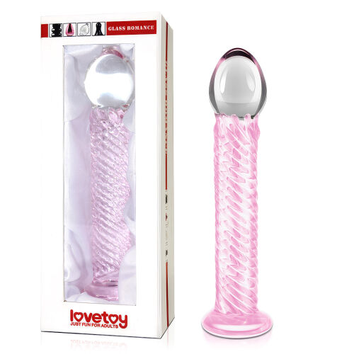 Skleněné dildo růžové hladké s drážkami 19 cm - 79354882