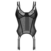 Obsessive Arrowel černý korzet s krajkou + podvazkové pásy - 75714773 - 2