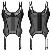 Obsessive Arrowel černý korzet s krajkou + podvazkové pásy - 75714773 - 5