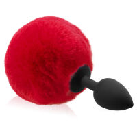 Červený silikonový anální kolík s bambulkou anal plug 12 cm - 78499392 - 2
