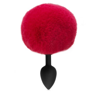 Červený silikonový anální kolík s bambulkou anal plug 12 cm - 78499392