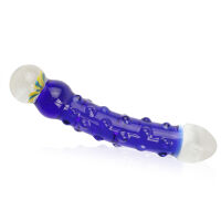Modré skleněné dildo s výstupky a zdobením 16 cm - 76274108 - 2