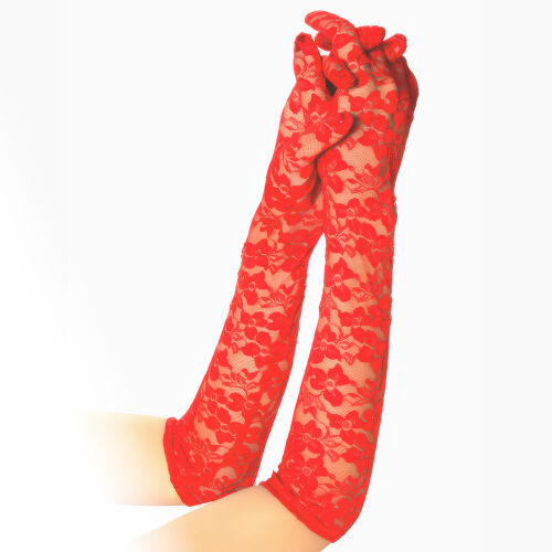 Krajkové červené rukavice s květinovým motivem 41 cm - 78085921