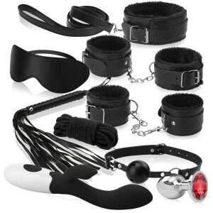 Sada pro páry: BDSM doplňky, vibrátor s výstupky, anální kolík s krystalkem - 79854253