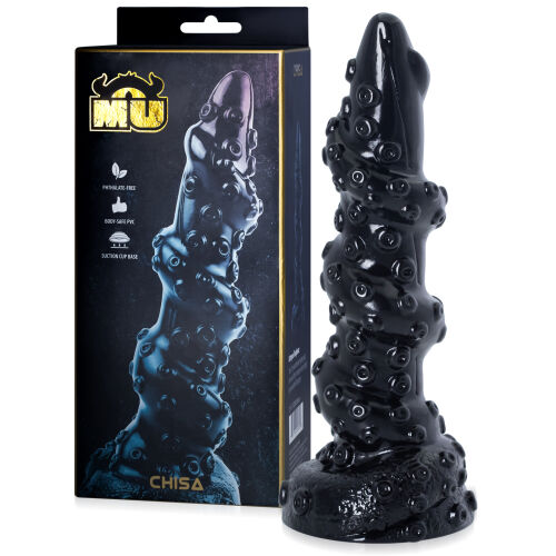 Černé spirálové dračí dildo chapadlo s výstupky 23,5 cm - 73131347