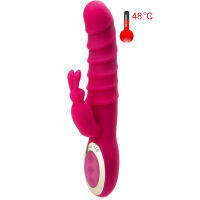 NAHŘÍVANÝ 48°C VIBRÁTOR S KRÁLÍČKEM 24  MOŽNOSTÍ VIBRACÍ ZVLNĚNÝ SILIKONOVÝ  - 72353600 - 3