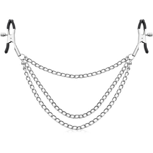 KOVOVÉ SVORKY -KLEŠTIČKY NA BRADAVKY SPOJENÉ TROJITÝM ŘETÍZKEM  - 87543383