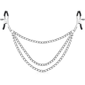 KOVOVÉ SVORKY -KLEŠTIČKY NA BRADAVKY SPOJENÉ TROJITÝM ŘETÍZKEM  - 87543383