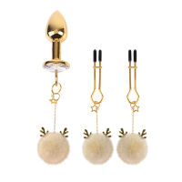 Anální sada s bílým bambulovým kolíkem + svorky na bradavky - 74154152 - 5