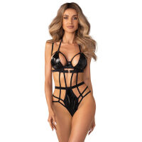 Obsessive Keira Lise černé body s pásky prádlo wet look - 79488815 - 4