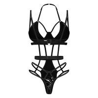 Obsessive Keira Lise černé body s pásky prádlo wet look - 79488815 - 7